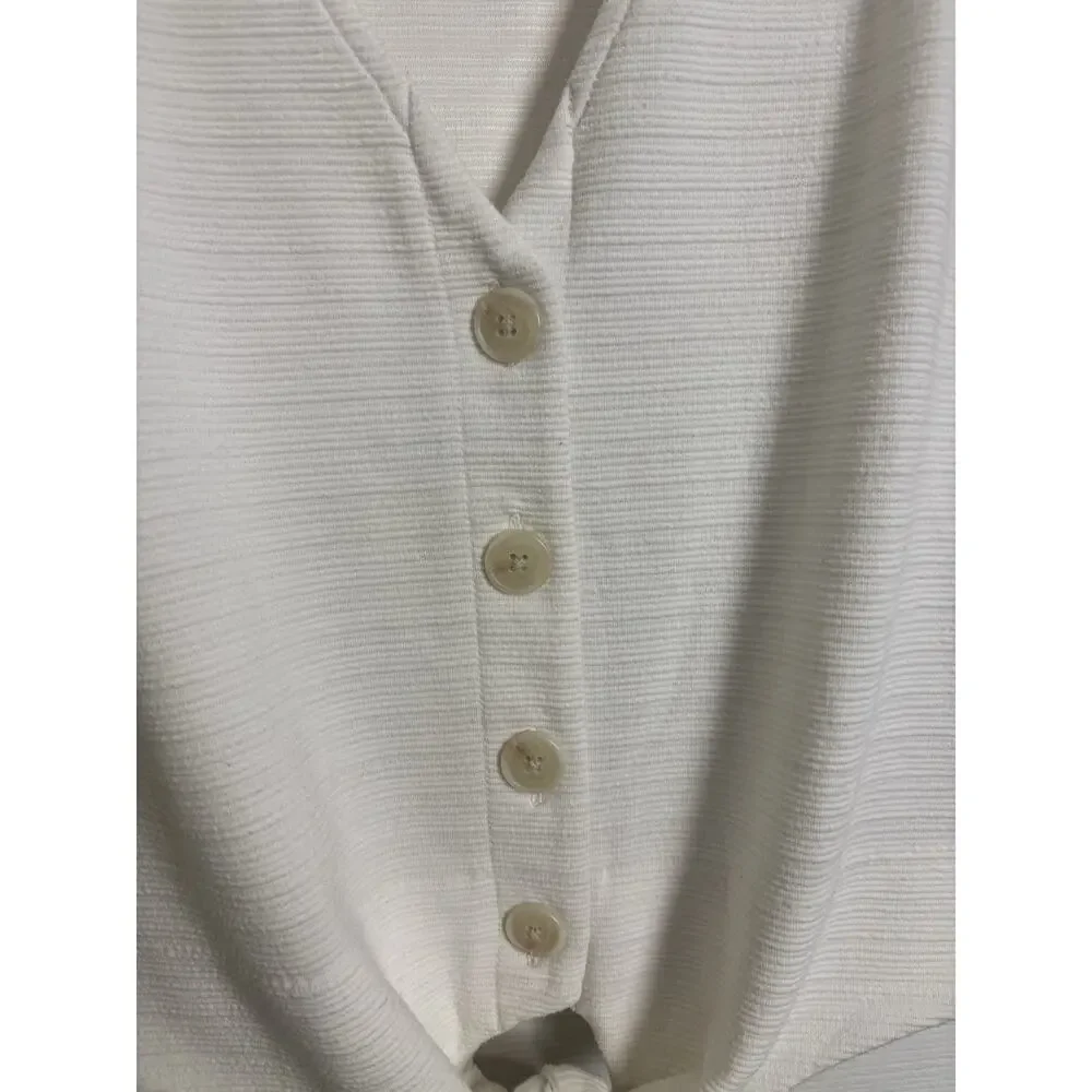 J Crew White Textured Tie Front Button Tank Top XXS Classic V-Neck Beach